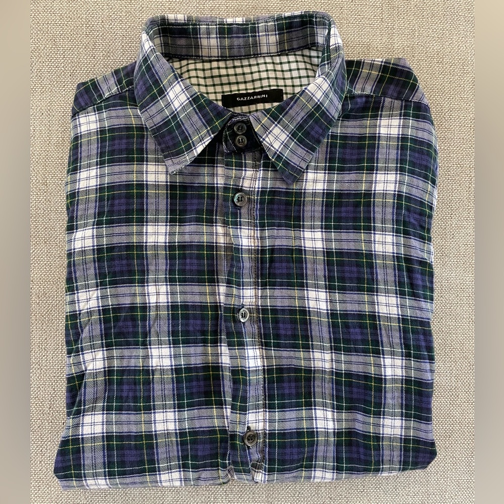 GAZZARRINI made in Italy Check Print Elbow Patch Shirt Size M